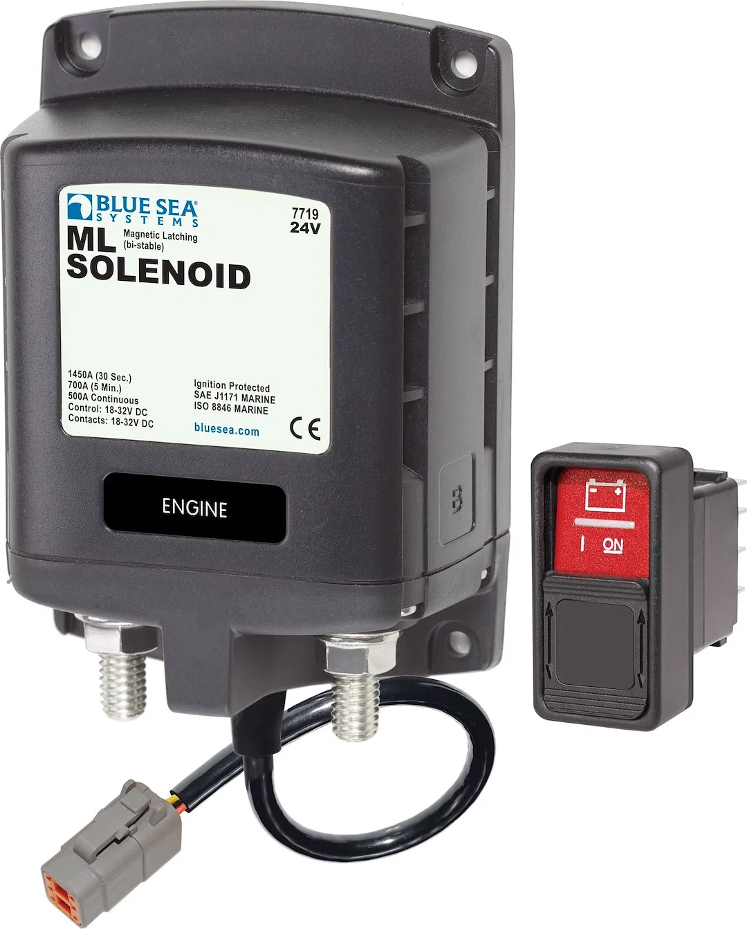 7719100-BSS – BLUE SEA Battery Disconnect Switch, 24 Volt DC 500 Amp Black With SPDT Remote Control Contura Switch - ...